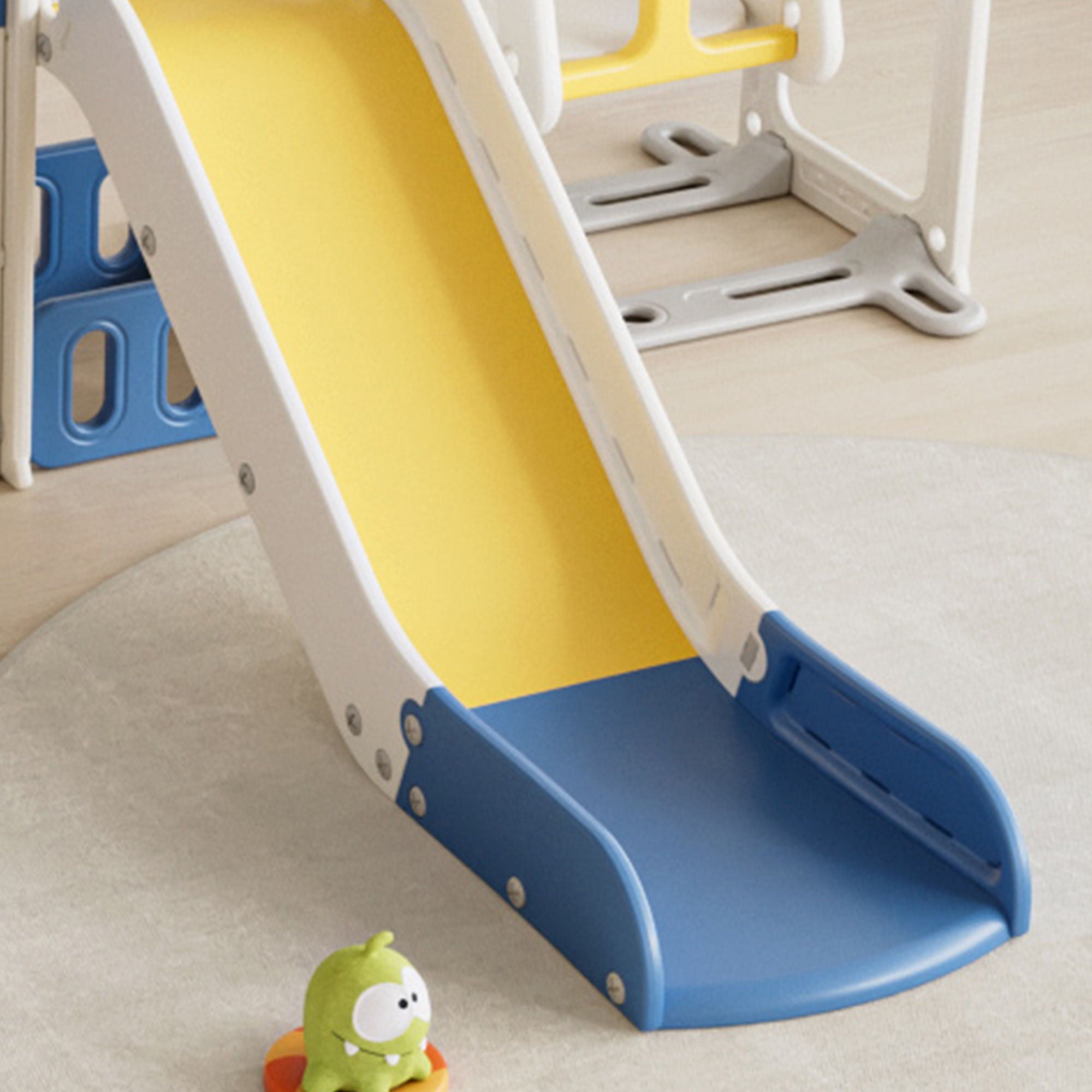 Oddler Slide Kids Slide For Toddlers, Playground With Basketball Hoop, Extra Long Aisle, Strong Swing - Blue / Yellow