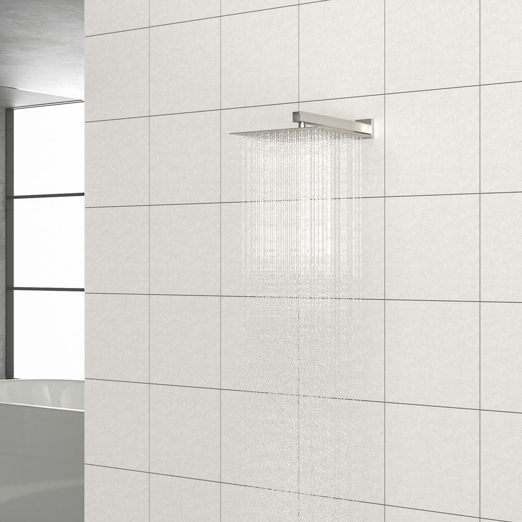 16" Square Rainfall Shower Head Fixed Wall Mount With Full Body Coverage & Self Cleaning Silicone Nozzles