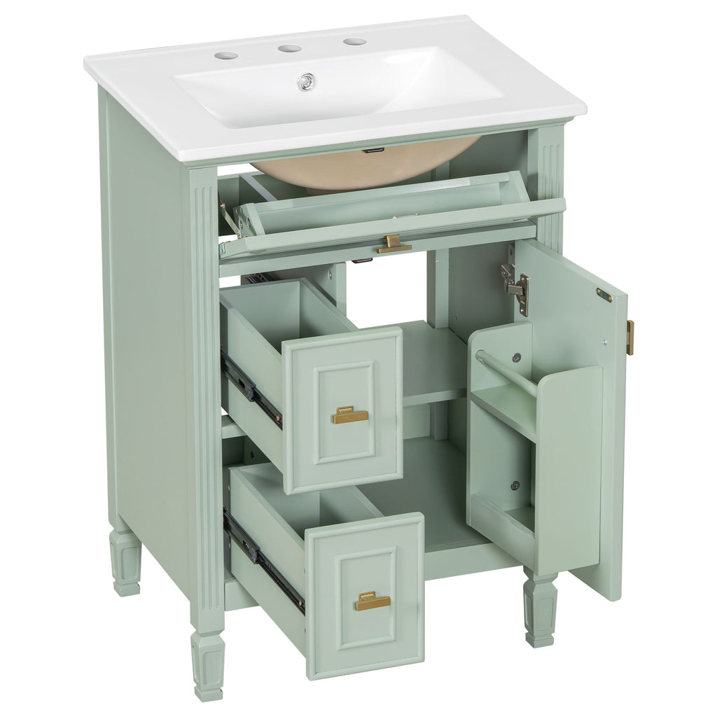 Bathroom Vanity With Sink, Flip Drawer, 2 Drawers, Adjustable Shelf