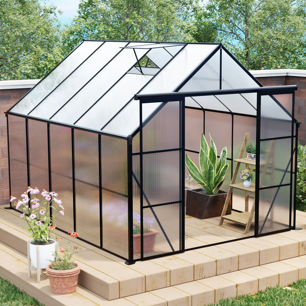 Double Door Polycarbonate house Raised Base And Anchor Aluminum Heavy Duty Walk In houses For Outdoor Backyard In All Season