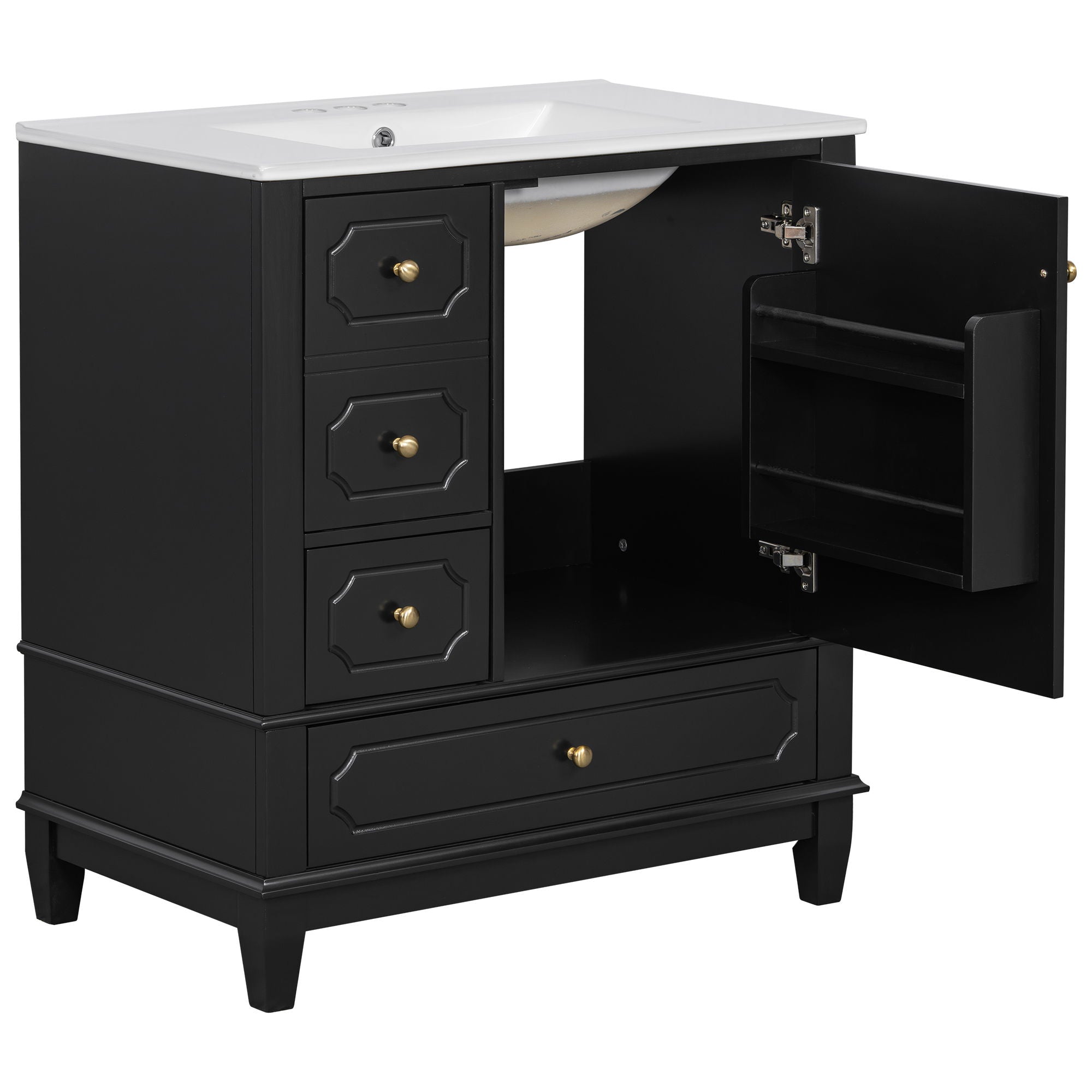 Bathroom Vanity With Sink, Freestanding Vanity Cabinet With Ceramic Basin, Soft Close Door, 3 Drawers