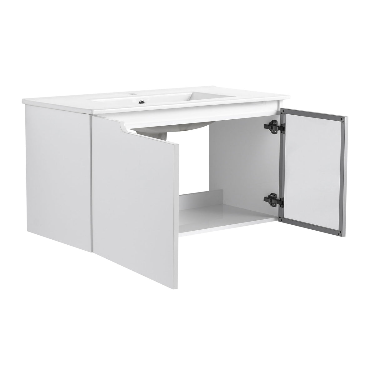 Wall Mounted Bathroom Vanity With Sink, 2 Soft Close Doors, Cabinet & Half Door