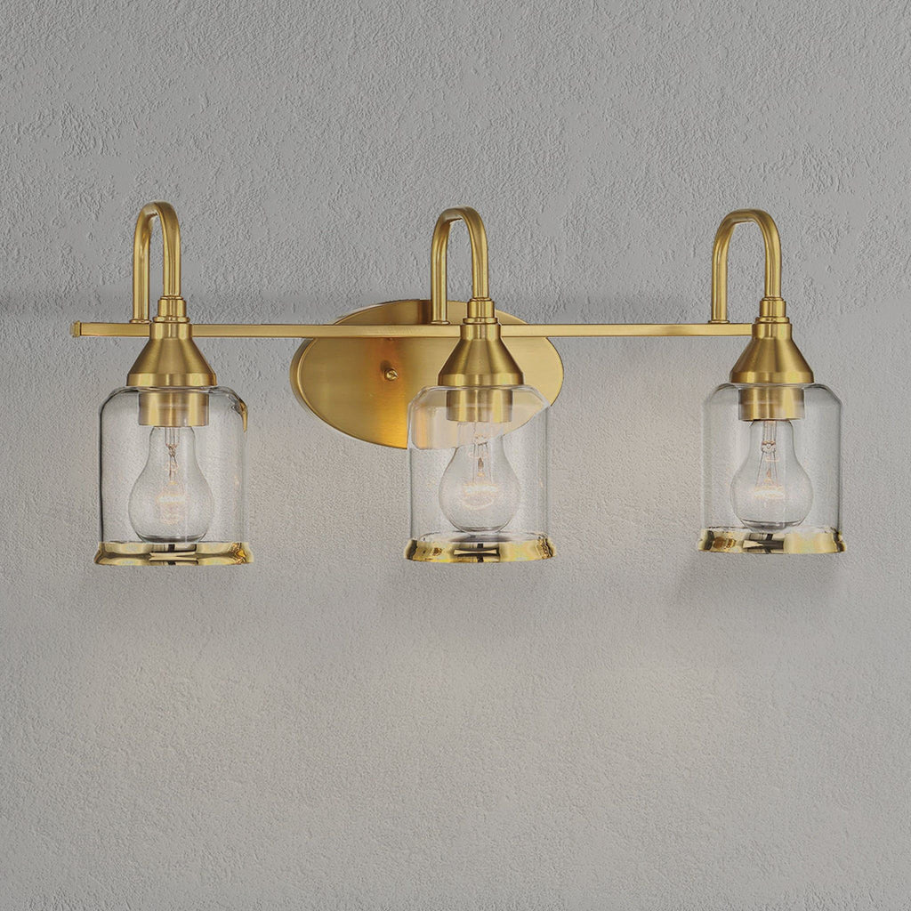 3 Lights Brush Vanity Light - Clear / Gold