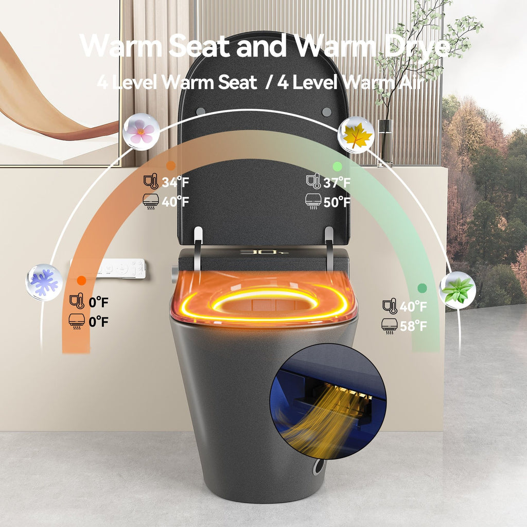 Smart Bidet Toilet With Auto Open / Close Seat, Warm Water Wash, Heated Seat, And Wireless Remote Control