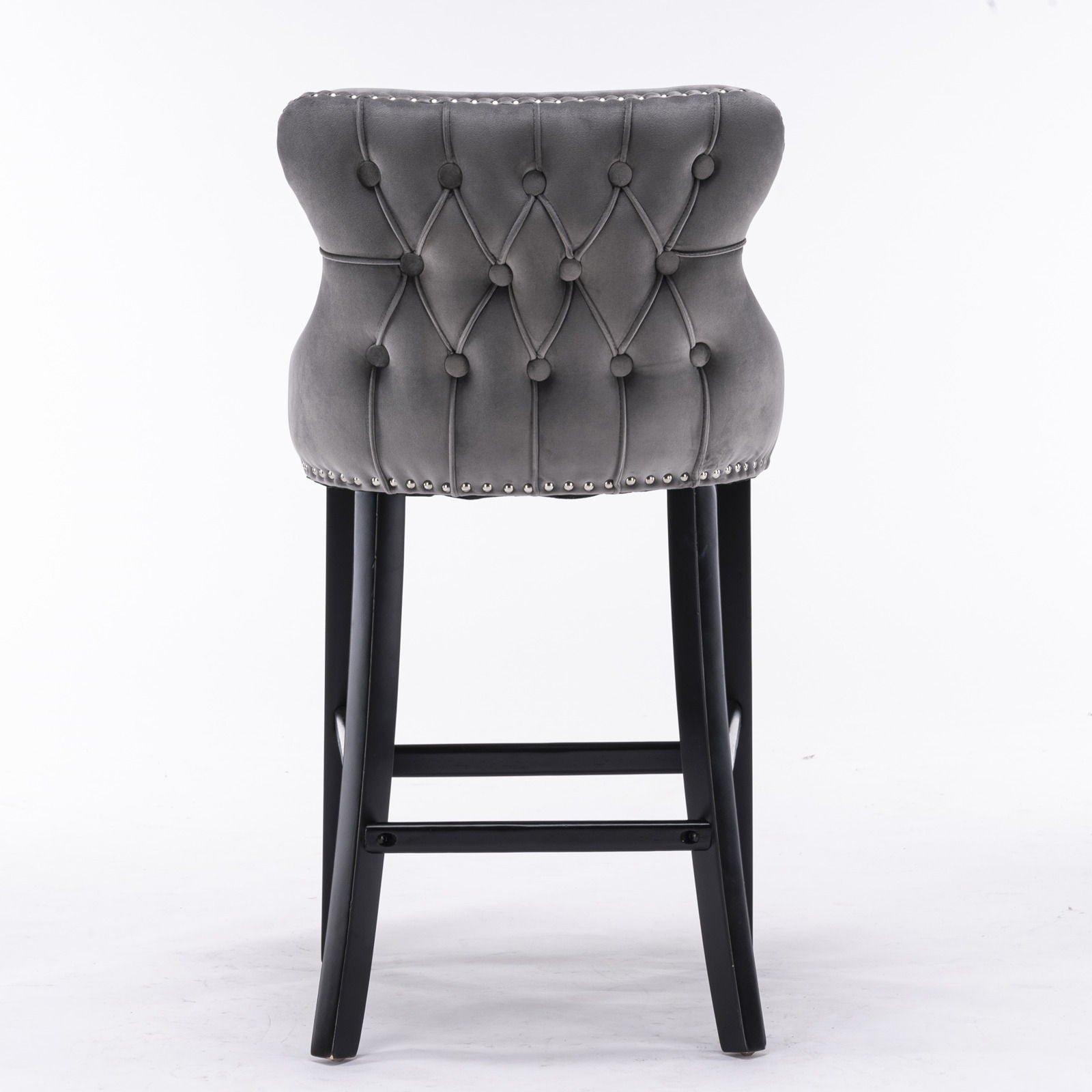 Contemporary Upholstered Wing-Back Barstools With Button Tufted Decoration And Wooden Legs, And Nailhead Trim, Leisure Style Bar Chairs, Bar Stools (Set of 2)