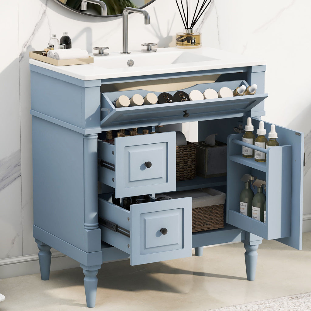 Modern Bathroom Vanity With Sink, Freestanding Cabinet With Flip Drawer & Adjustable Shelf