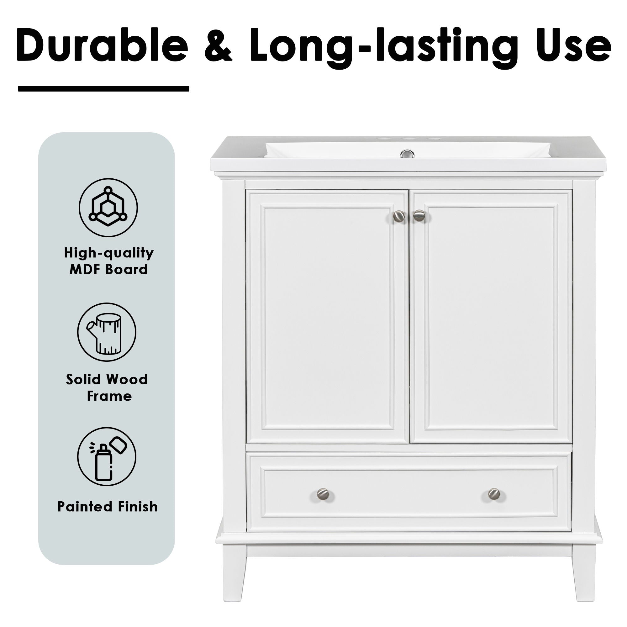 30" Bathroom Vanity With Sink Combo Undermount Sink, Cabinet With Doors And Drawer - White