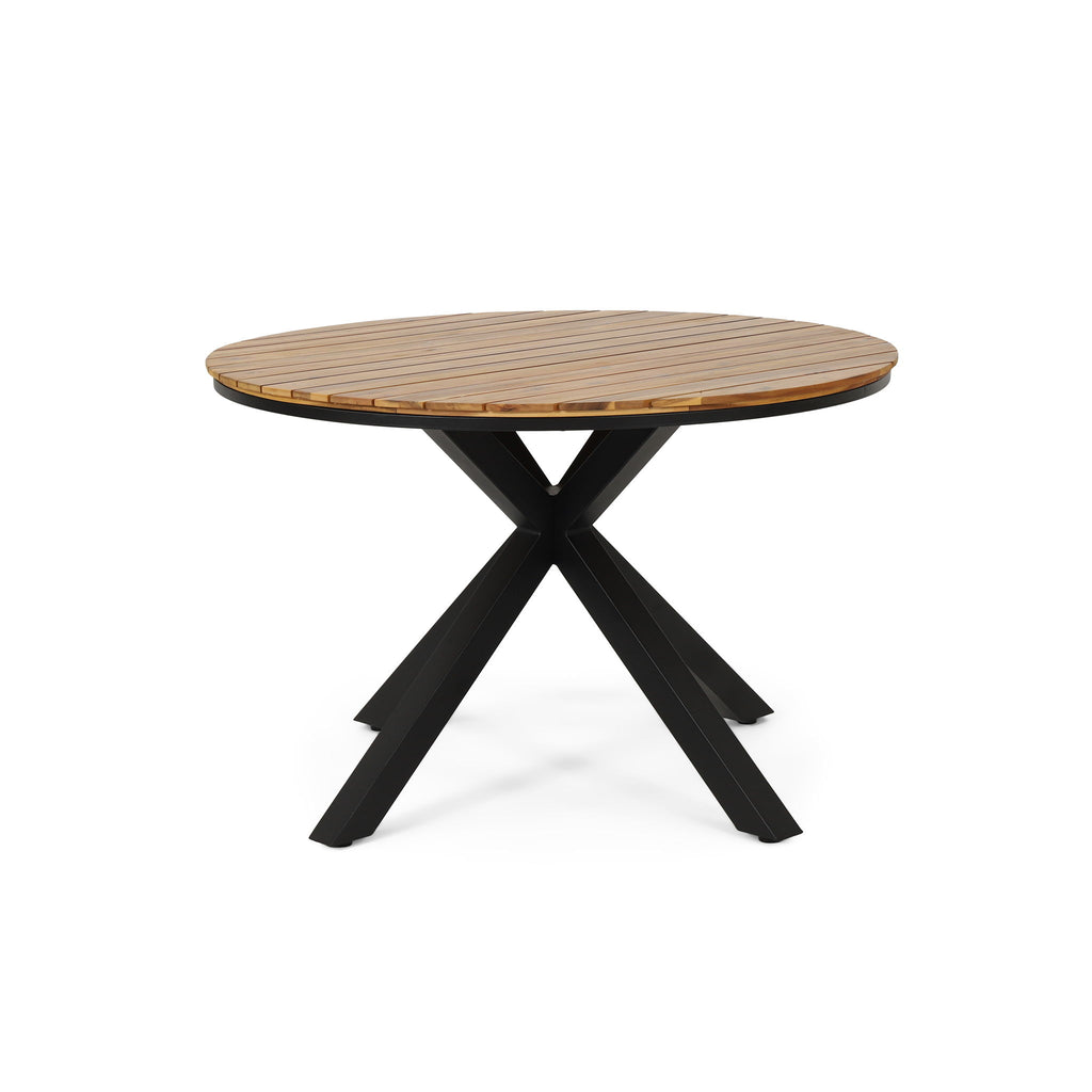 5 Piece Outdoor Dining Set With Round Table And 4 Wrapped Chairs - Black / Brown / Teak