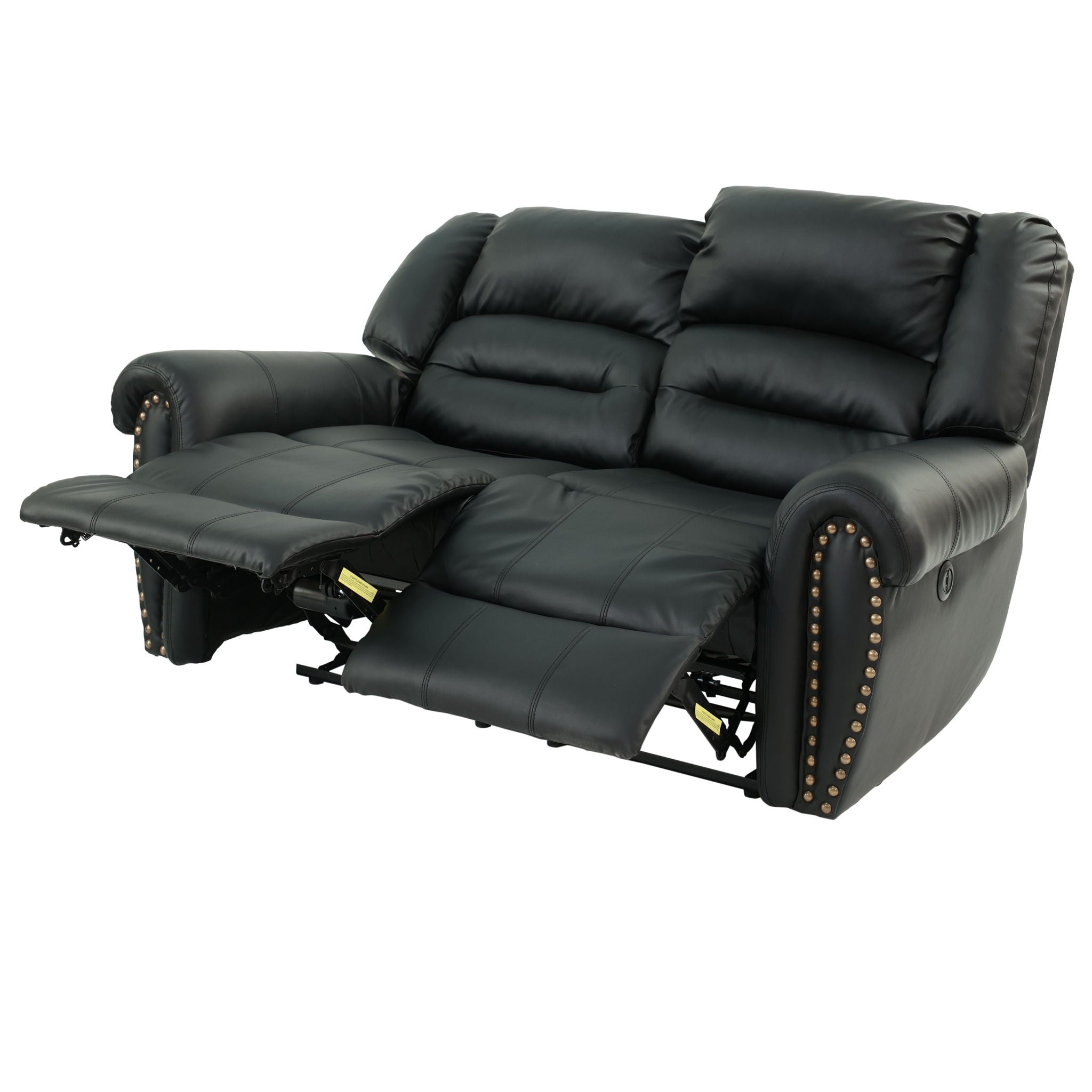 Plush Relax Power Reclining Loveseat 2 Seat Couch With USB Charging Armrest Cushion Living Room Furniture - Black