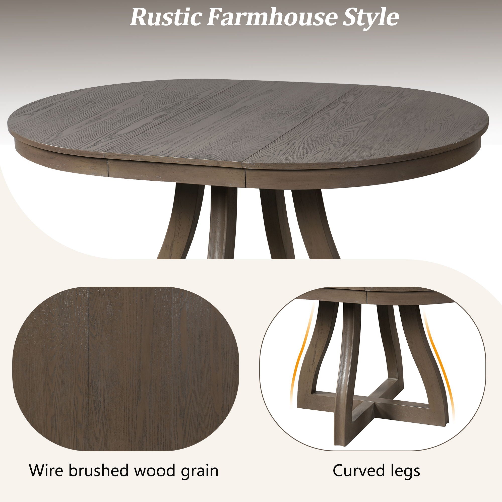 Round Extendable Dining Tabl, Middle Leaf, Curved Legs