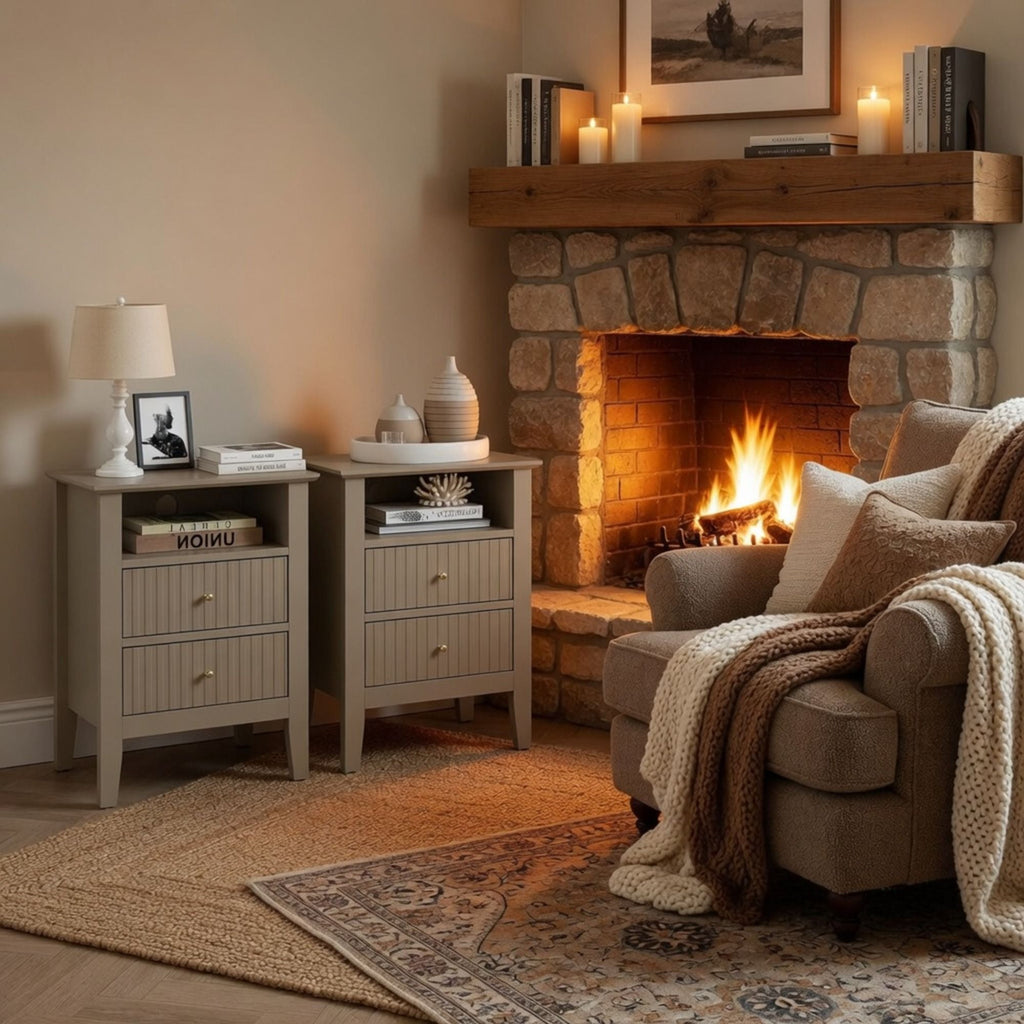 Fluted Nightstand With 2 Drawers