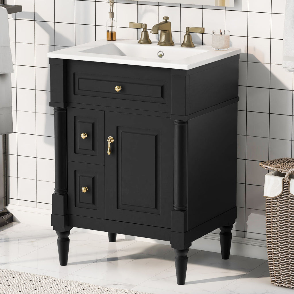 Freestanding Bathroom Vanity With Sink, Adjustable Shelf & Flip Drawer