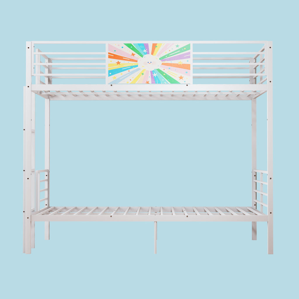Bunk Bed, Convertible To 2 Separate Twin Size Beds & Full Length Guardrail & Ladder, No Box Spring Needed - White