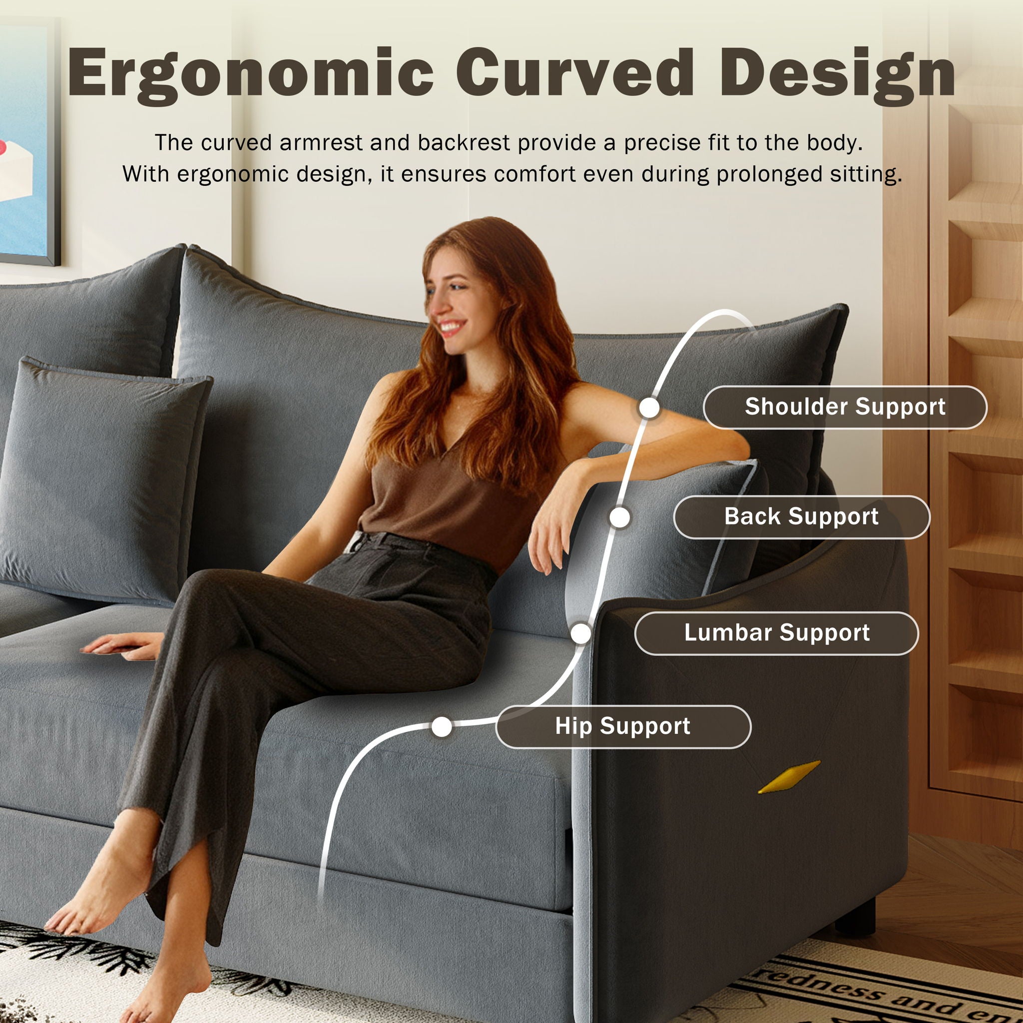 King Pull Out Sofa Bed, 3-In-1 Convertible Bed With 3 Pillows