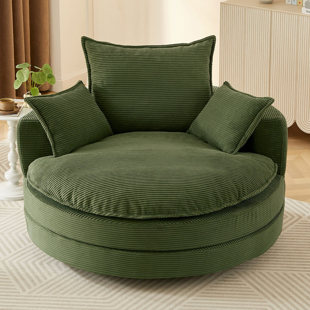 360° Swivel Accent Barrel Chair With Dual Layer Cushion And 3 Removable Pillows