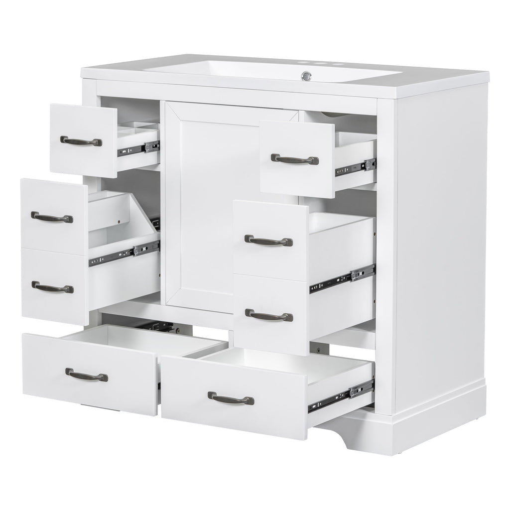 Modern Bathroom Vanity With Sink, 6 Drawers, Adjustable Shelf