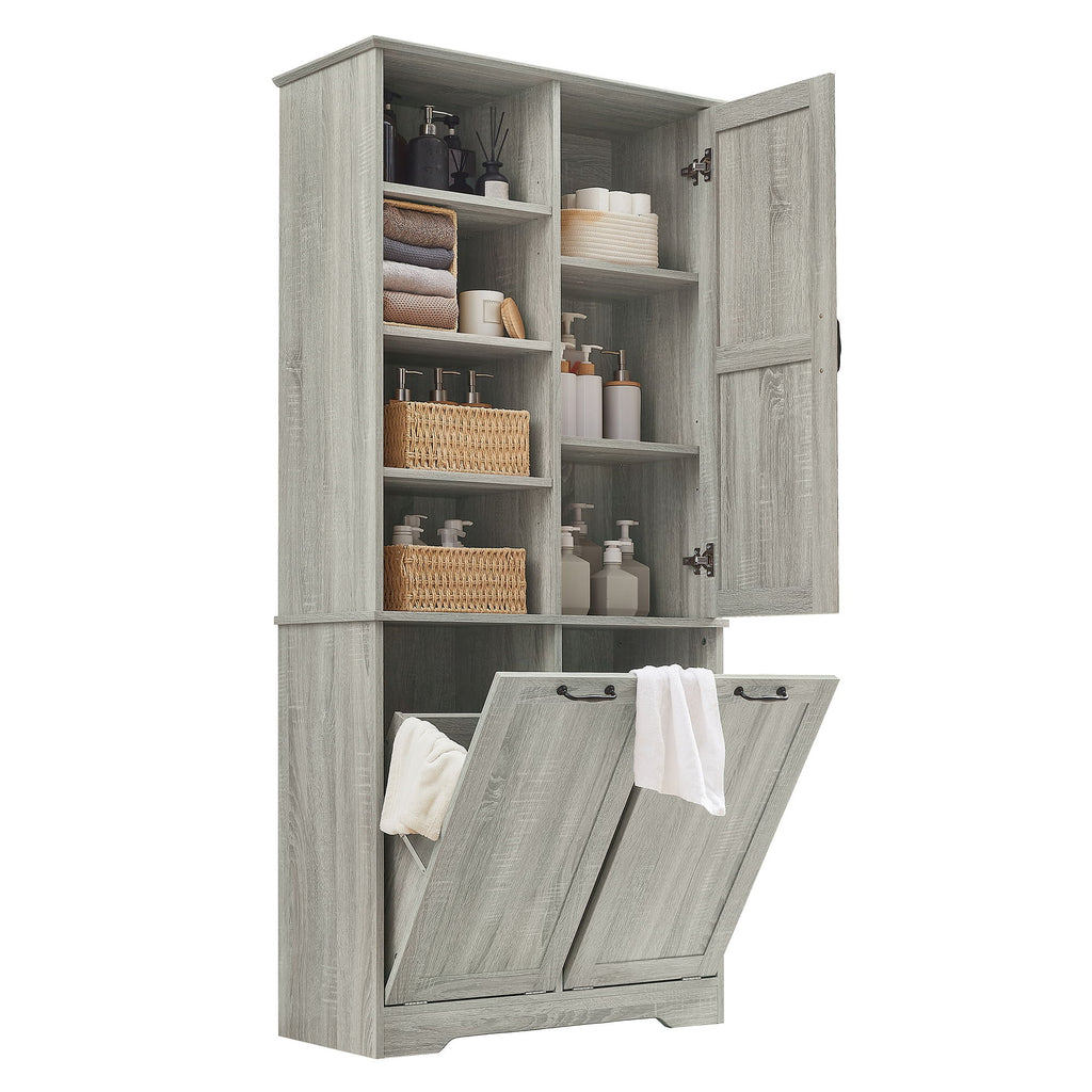 Freestanding Bathroom Storage Cabinet With Doors And Drawers, Adjustable Shelves, Tilt-Out Laundry Hamper