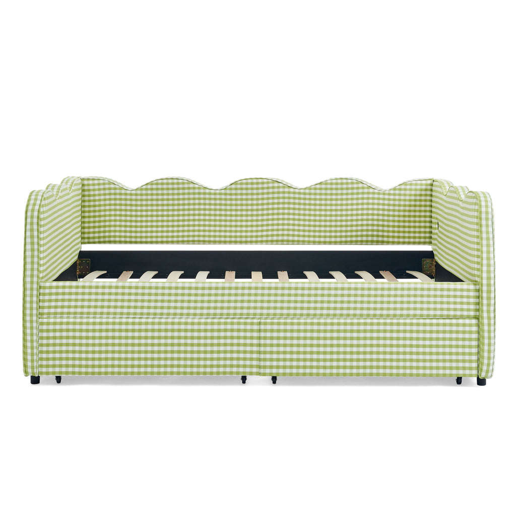 Gingham Daybed With USB Charging Port, Wave-Shaped Design