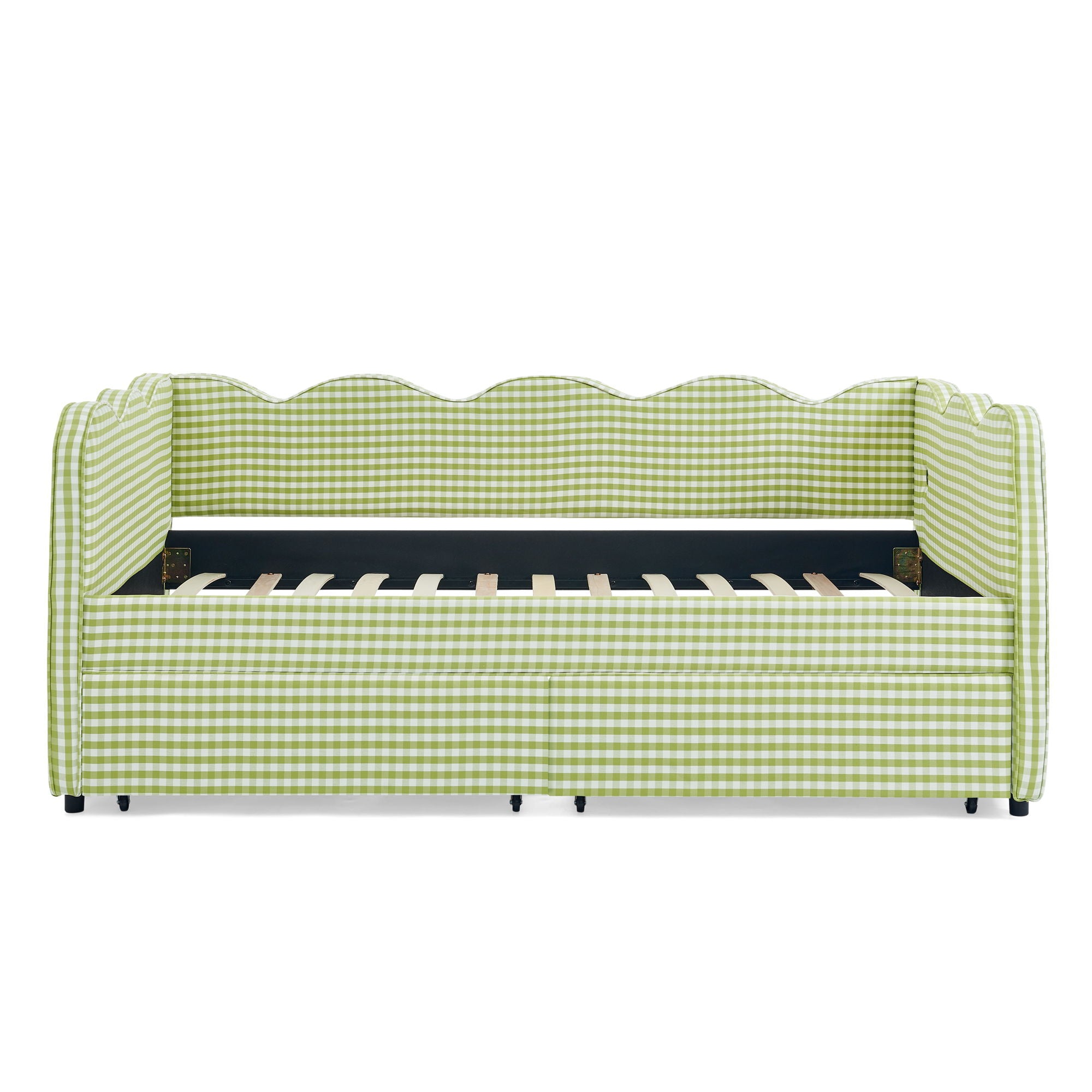 Gingham Daybed With USB Charging Port, Wave-Shaped Design