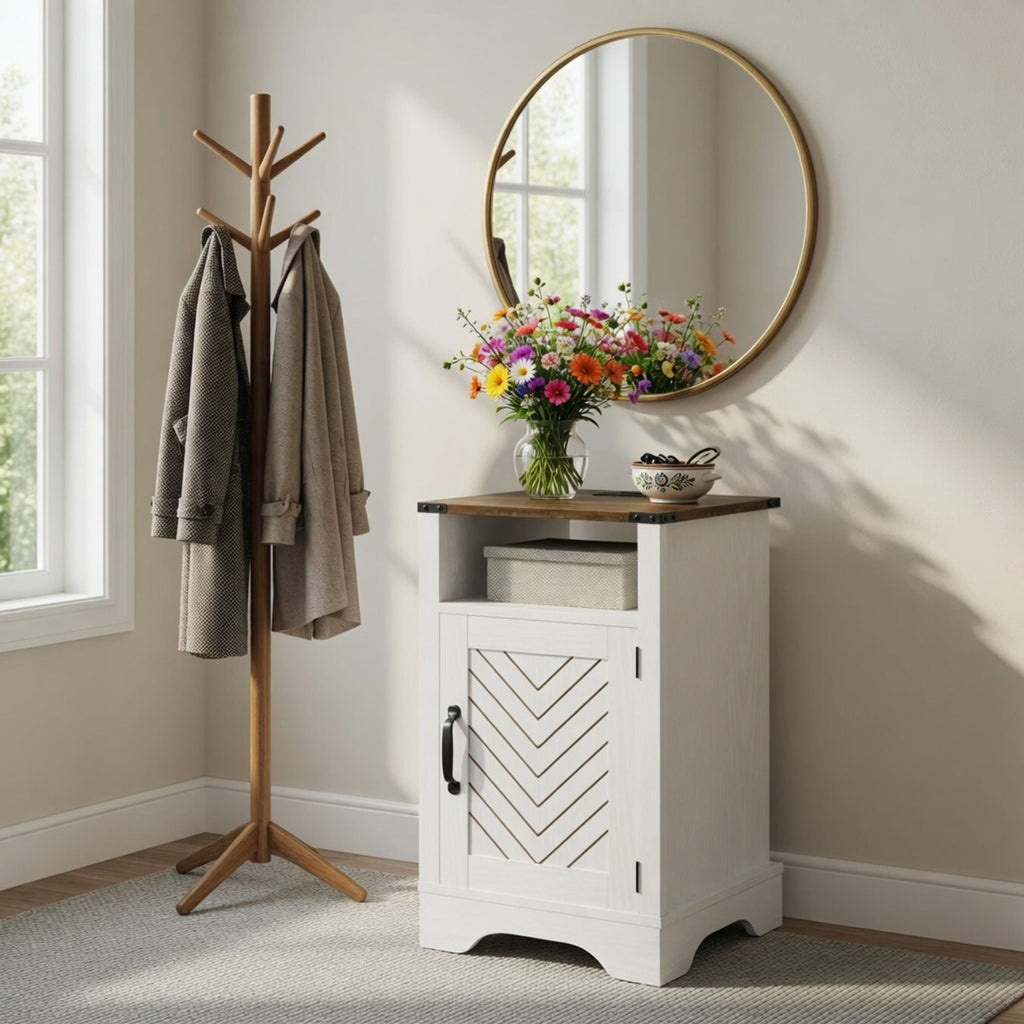 Farmhouse Nightstand With Charging Station & Storage