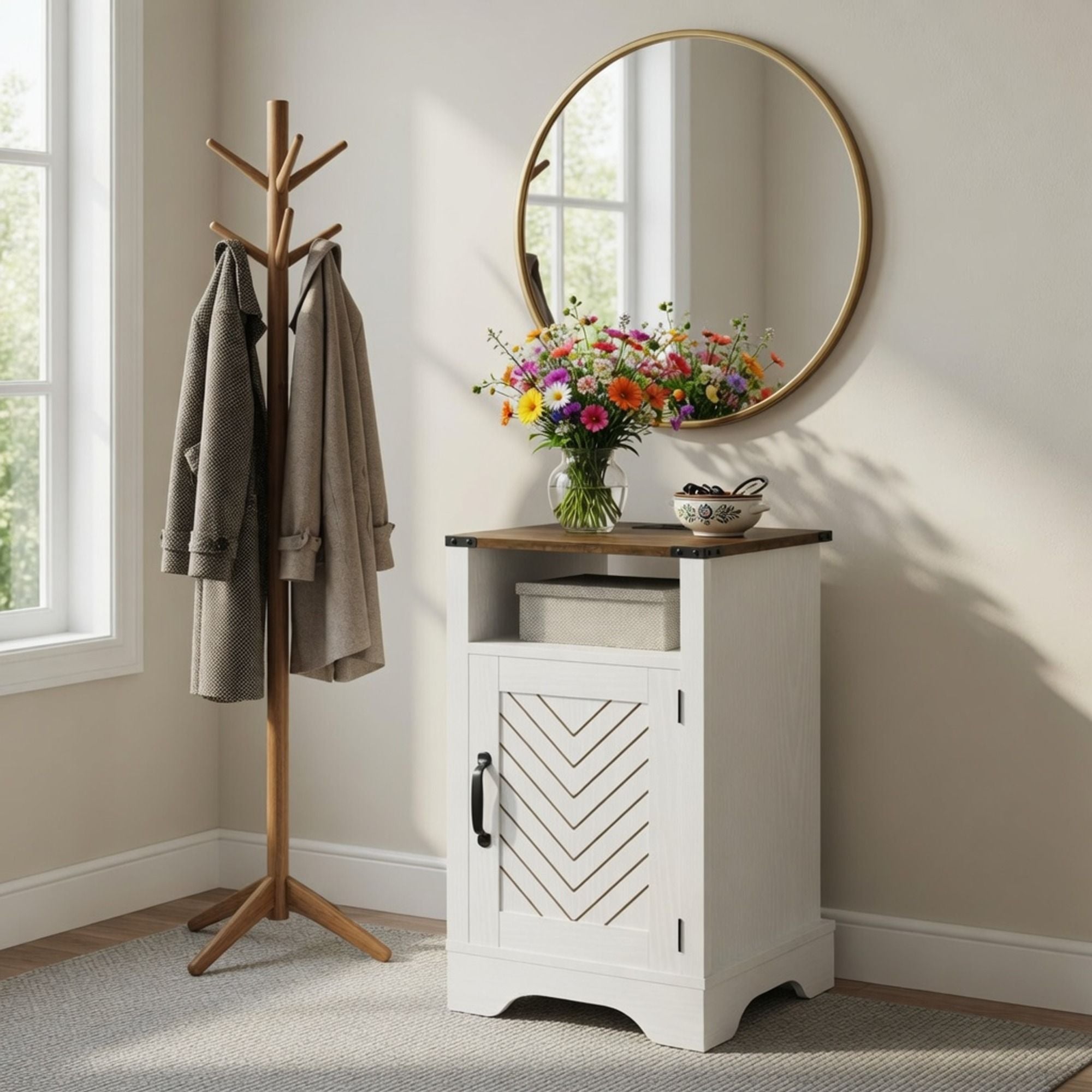 Farmhouse Nightstand With Charging Station & Storage