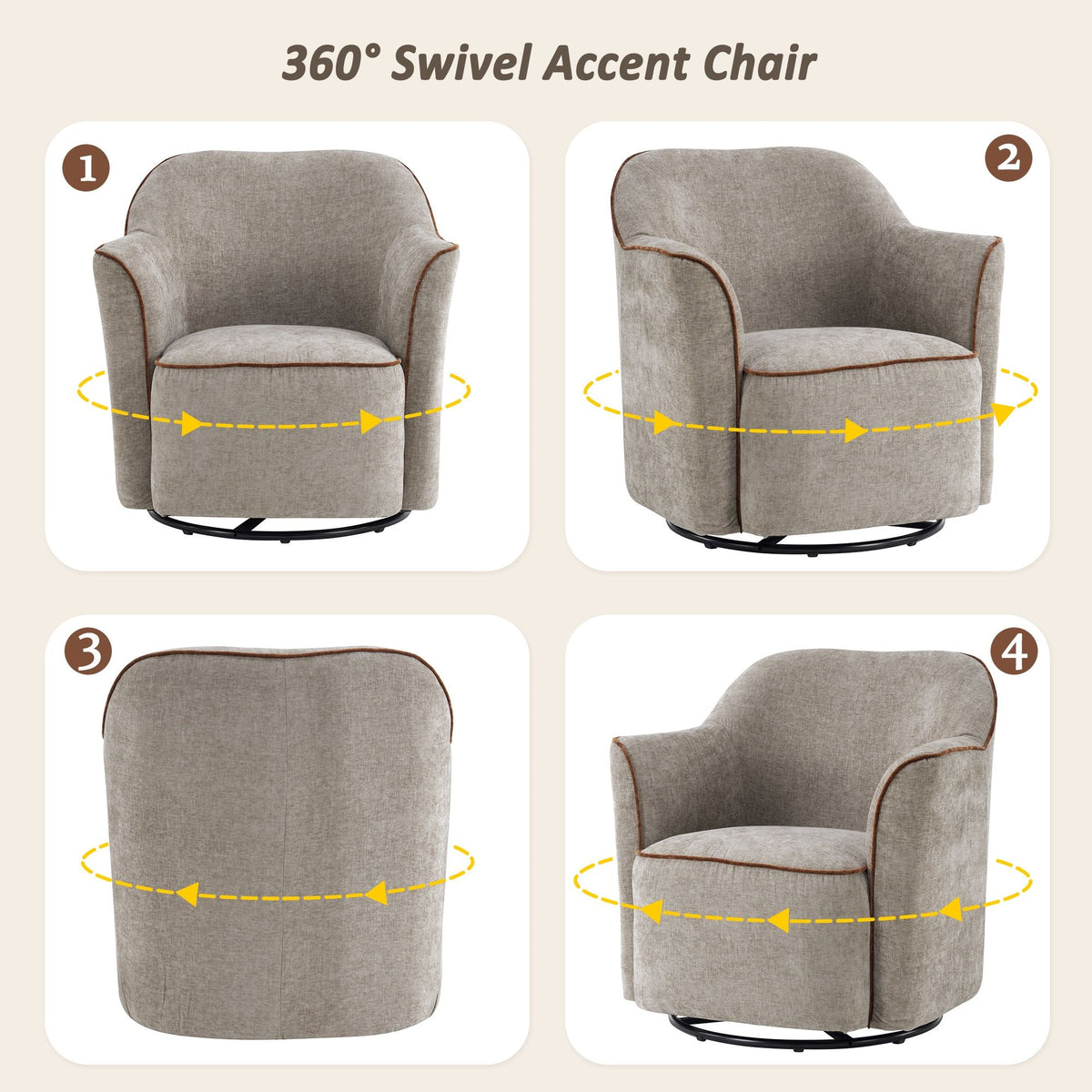 360° Swivel Accent Chair With Flared Arms