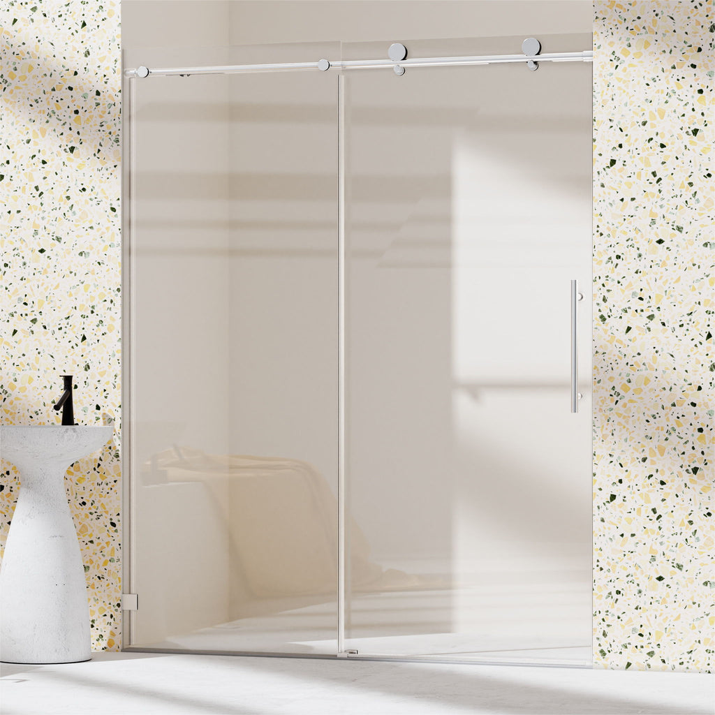 Frameless Single Sliding Soft Close Shower Doors, 5 / 16" Sgcc Tempered Glass - Chrome
