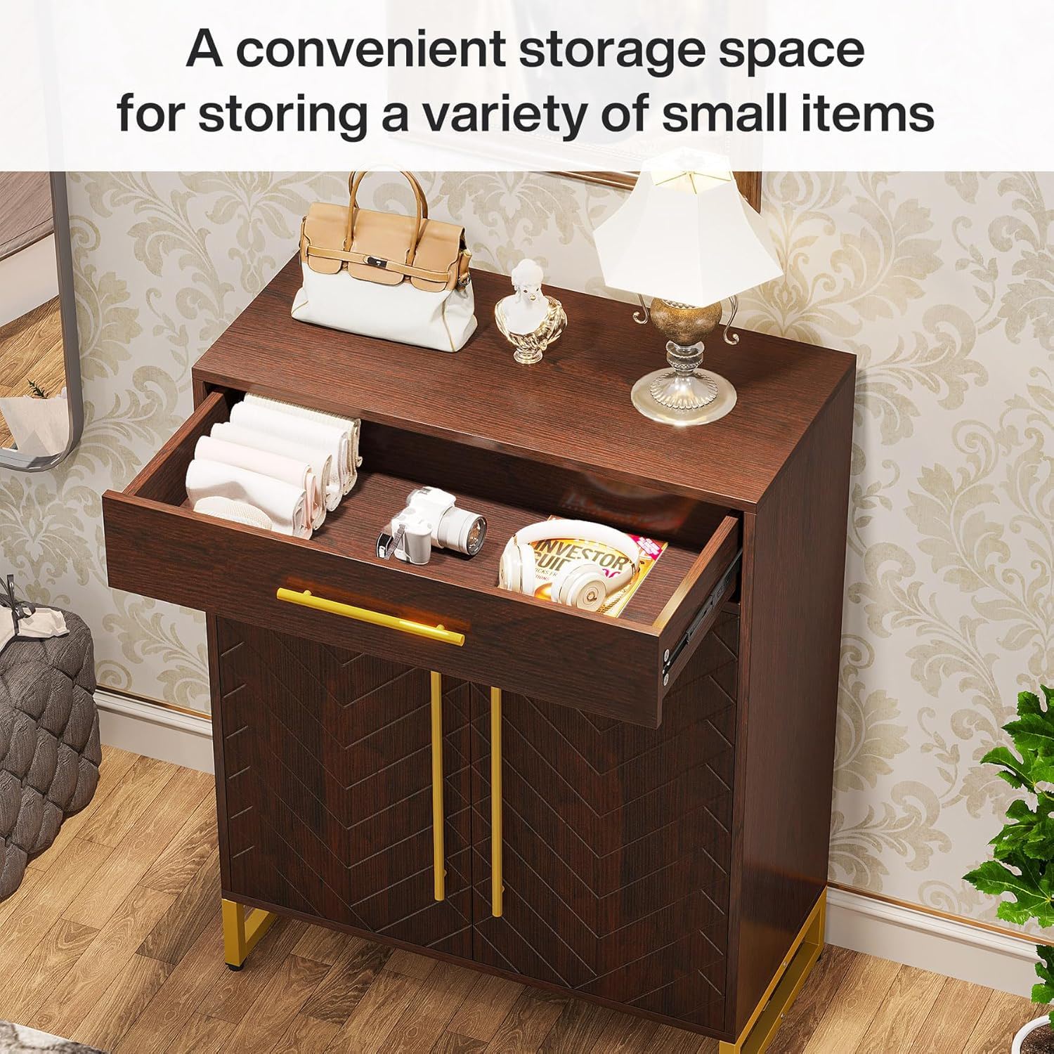 Shoe Cabinet With Doors, 6 Tier Storage Organizer - Dark Walnut
