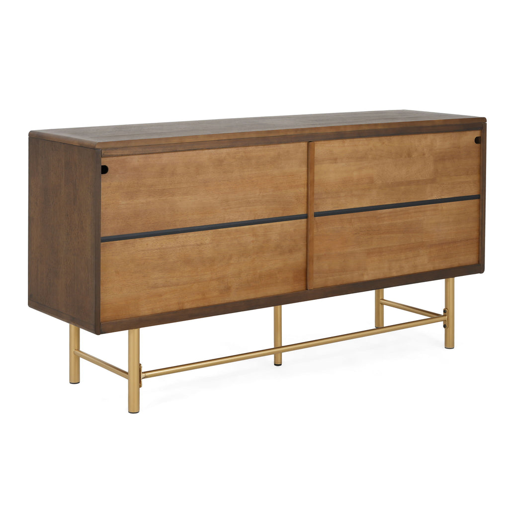 Modern Scandinavian 4 Door Sideboard, Storage Cabinet With Adjustable Shelves - Gold / Walnut