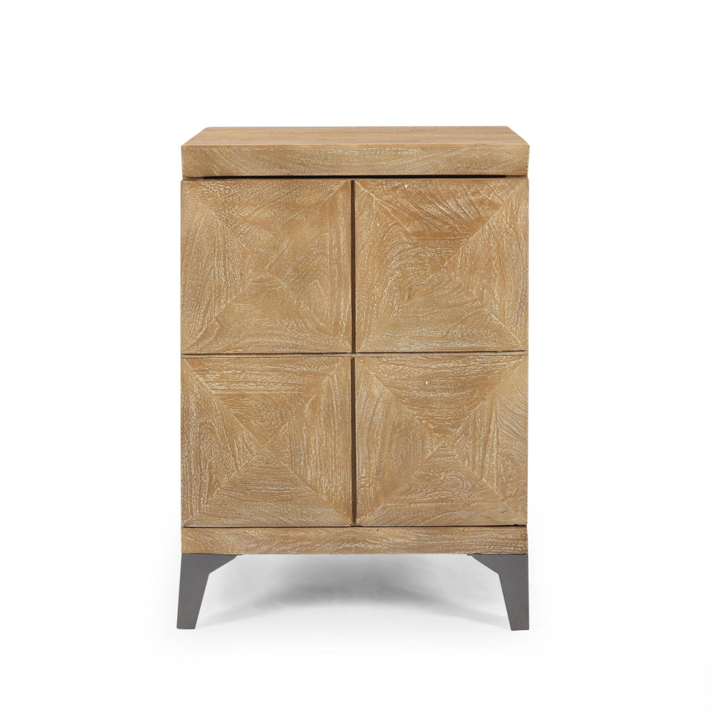 Boho Handcrafted Mango Wood Storage Cabinet With Iron Legs - Sandblasted Oak