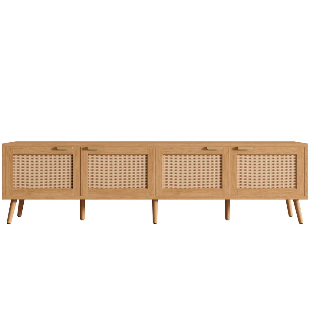 TV Stand With Storage & Cable Holes - Natural Wood