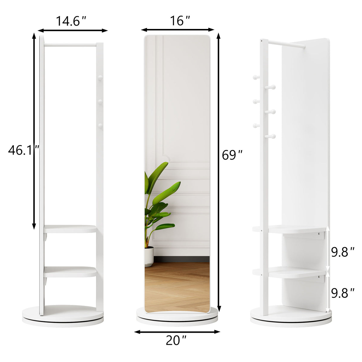 3 In 1 Multifunctional Full Length Clothing Mirror