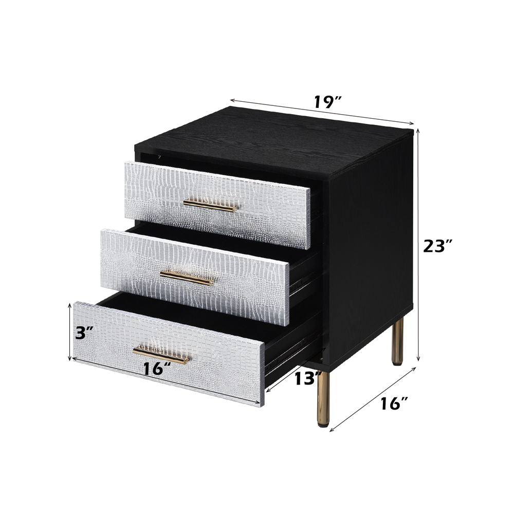 Myles - Nightstand - Black, Silver & Gold