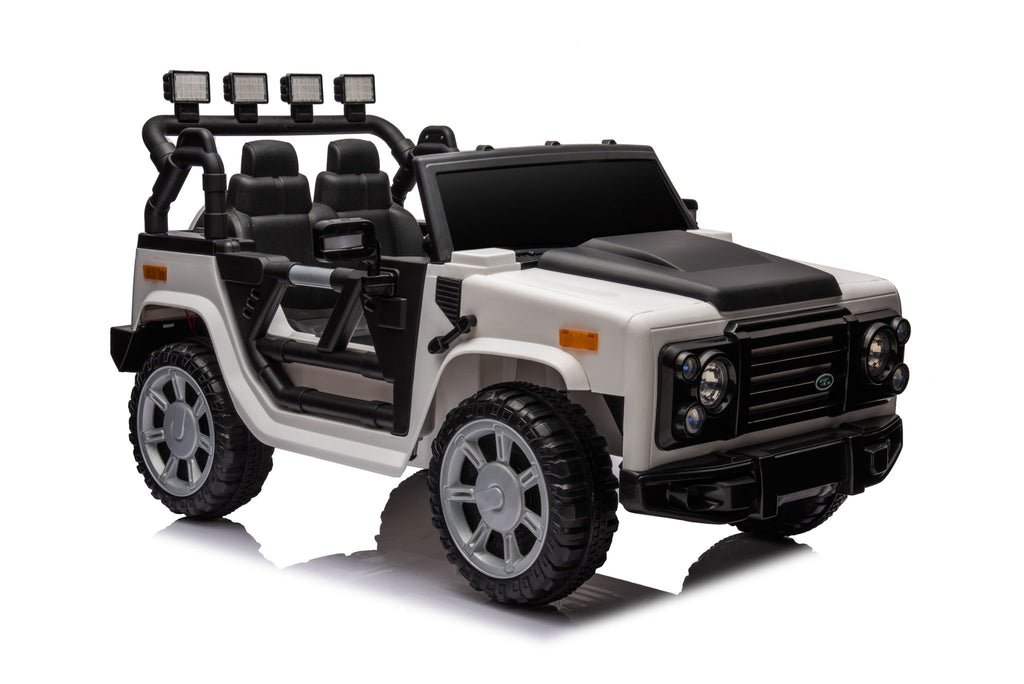 12V7A 30W*2 Four-Wheel Drive Seat One Button Start, Forward And Backward, High And Low Speed, Music, Front Light, Power Display, Two Doors Can Open, 2.4G R / C, Seat Belt Four Wheel Absorber
