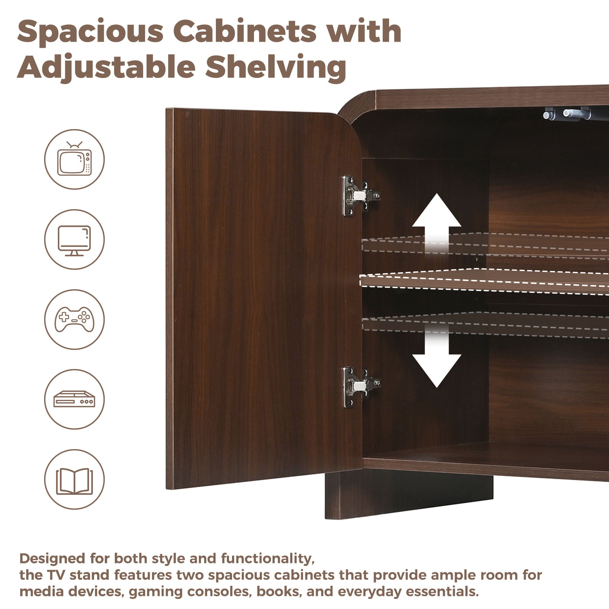 Curved Edge TV Stand With Large Cabinets