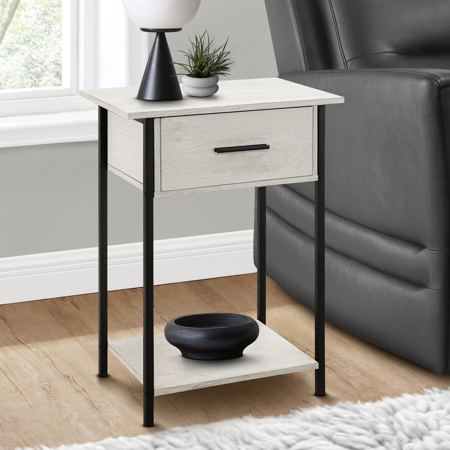 Contemporary 2 Tier Accent Table With Storage Drawer