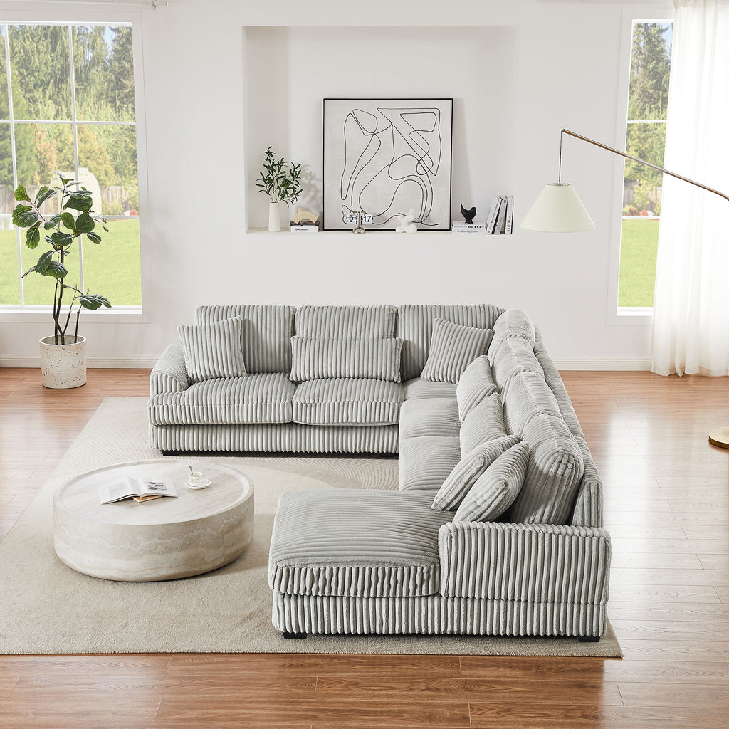 U - Shaped Sectional Sofa With Chaise Lounge, Oversized Living Room Sofa - Gray