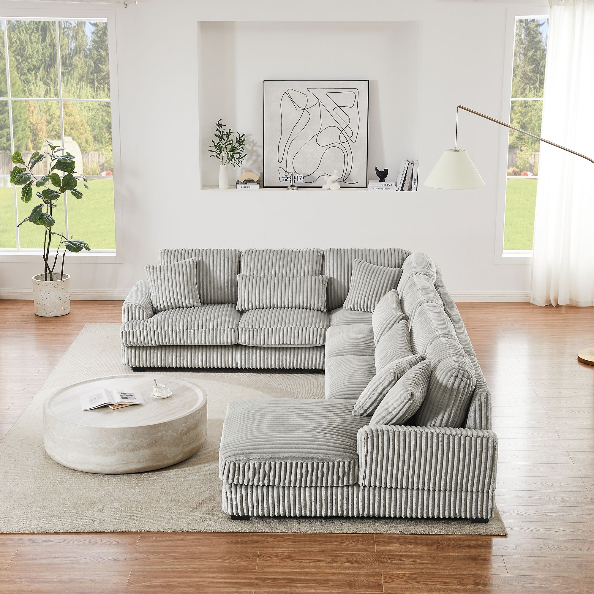U - Shaped Sectional Sofa With Chaise Lounge, Oversized Living Room Sofa - Gray