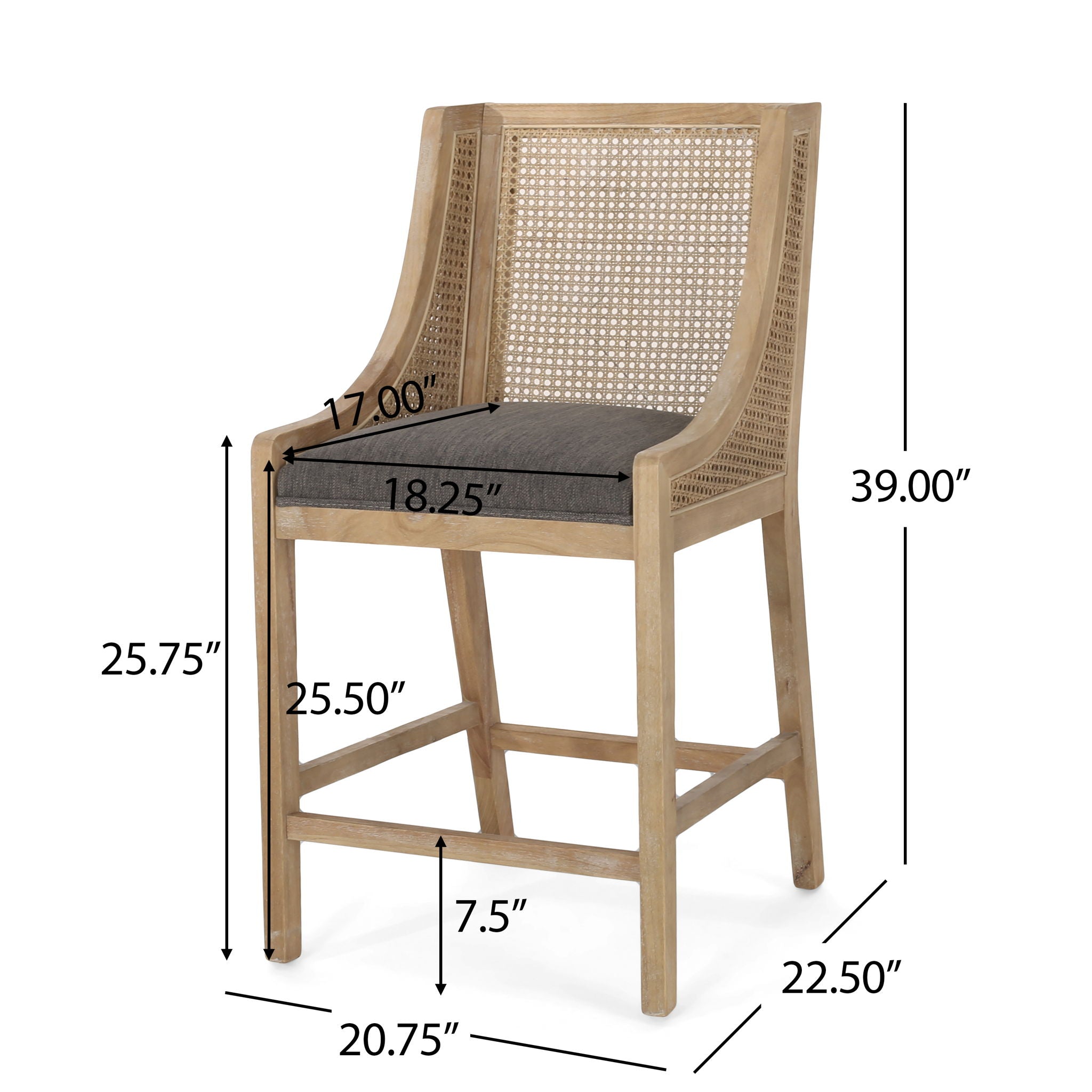 French Country Fabric Upholstered Counter Stools (Set of 2)