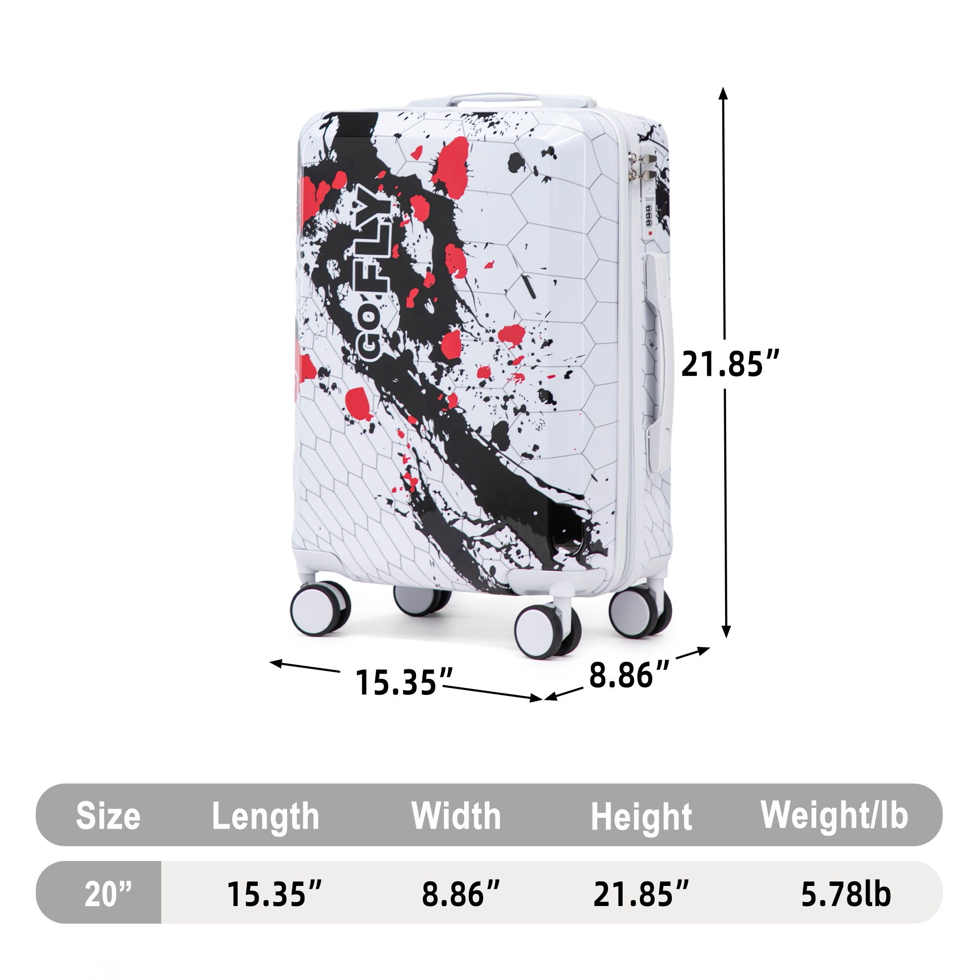 Luggage With Combination Lock, Lightweight Carry-On Suitcase