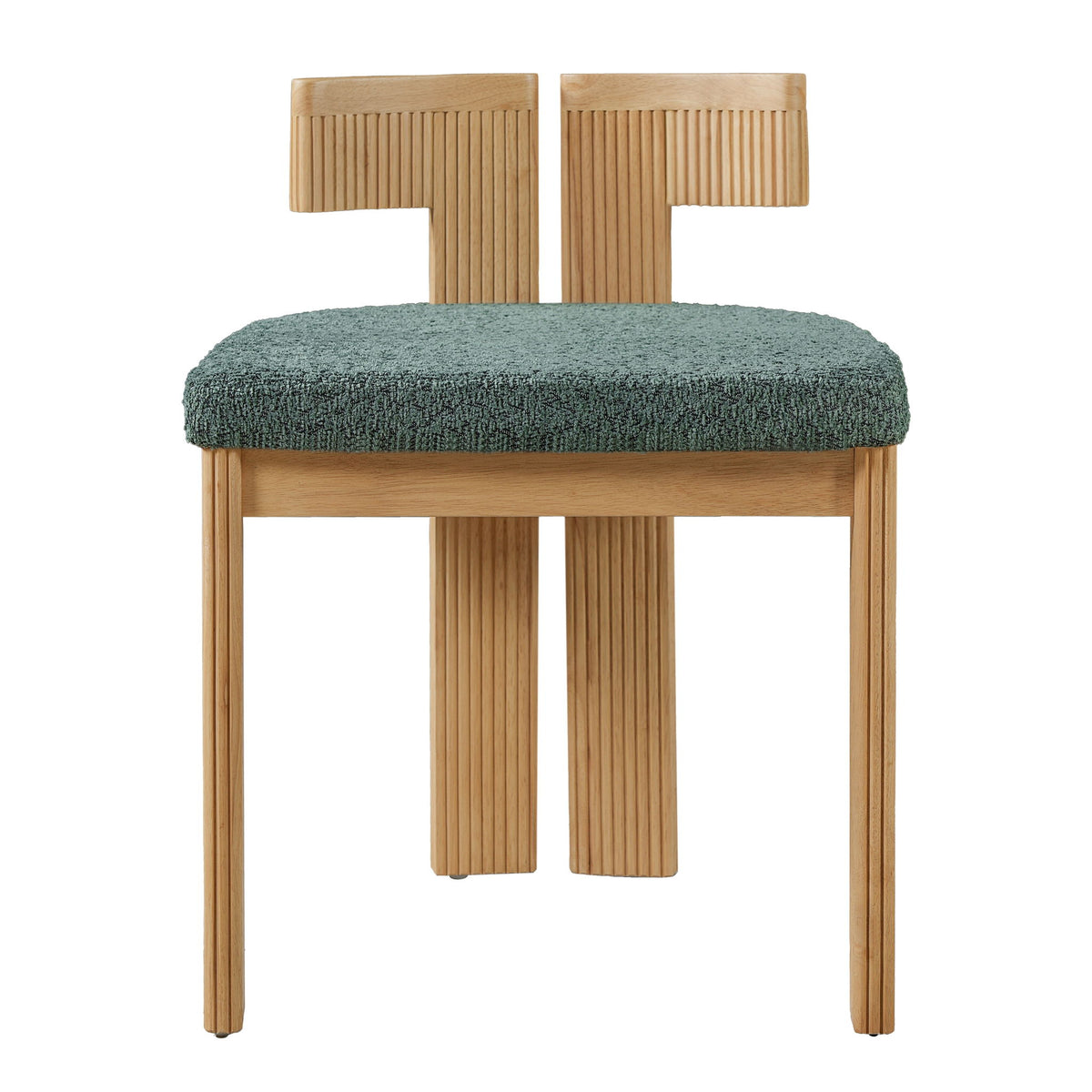 5 Piece Indoor Dining Set With Fluted Table Upholstered Chairs - Green / Natural