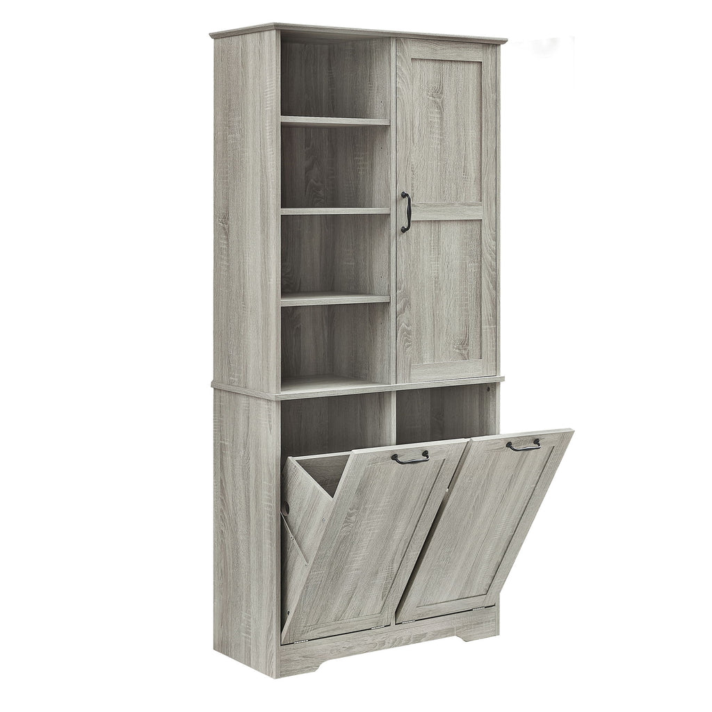 Freestanding Storage Cabinet With Doors, Tilt Out Drawers, Adjustable Shelves, Open Shelf, Bathroom & Laundry Room Organizer - Oak
