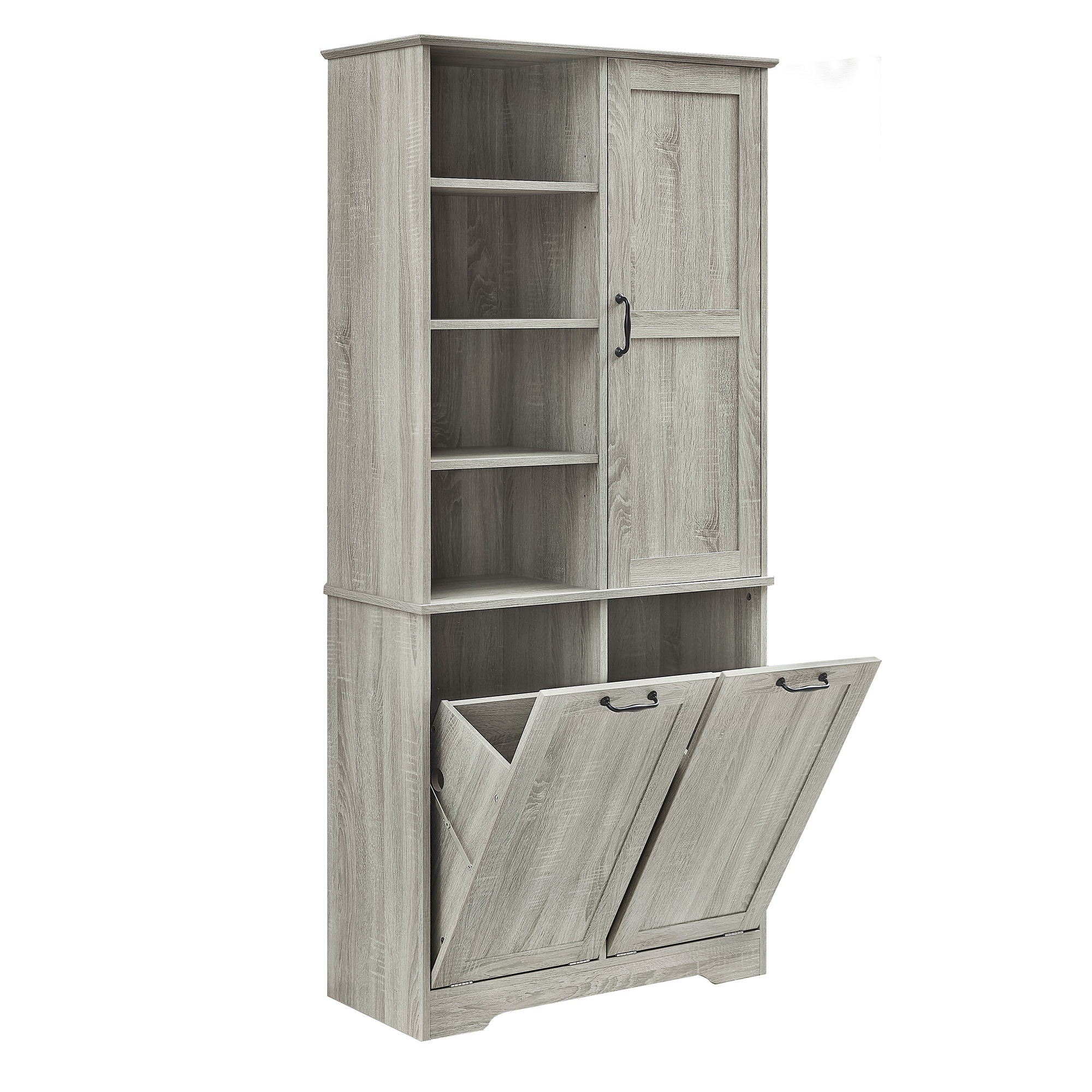 Freestanding Storage Cabinet With Doors, Tilt Out Drawers, Adjustable Shelves, Open Shelf, Bathroom & Laundry Room Organizer - Oak