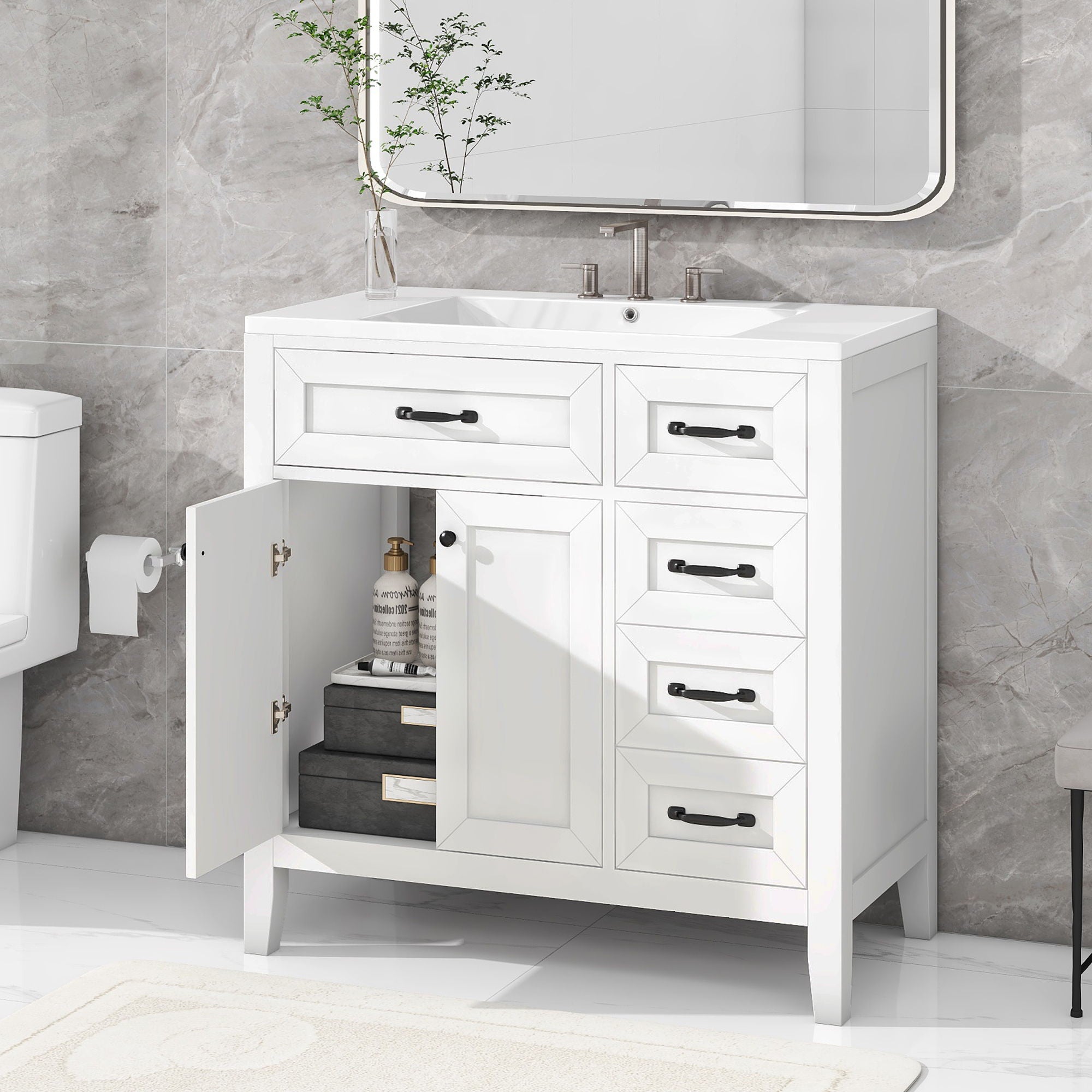 Modern Bathroom Vanity With Sink, Freestanding With Drawers And Doors