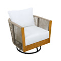 2 Swivel Chairs With Slat Top X Stretcher Side Table - Acacia Wood / Beige