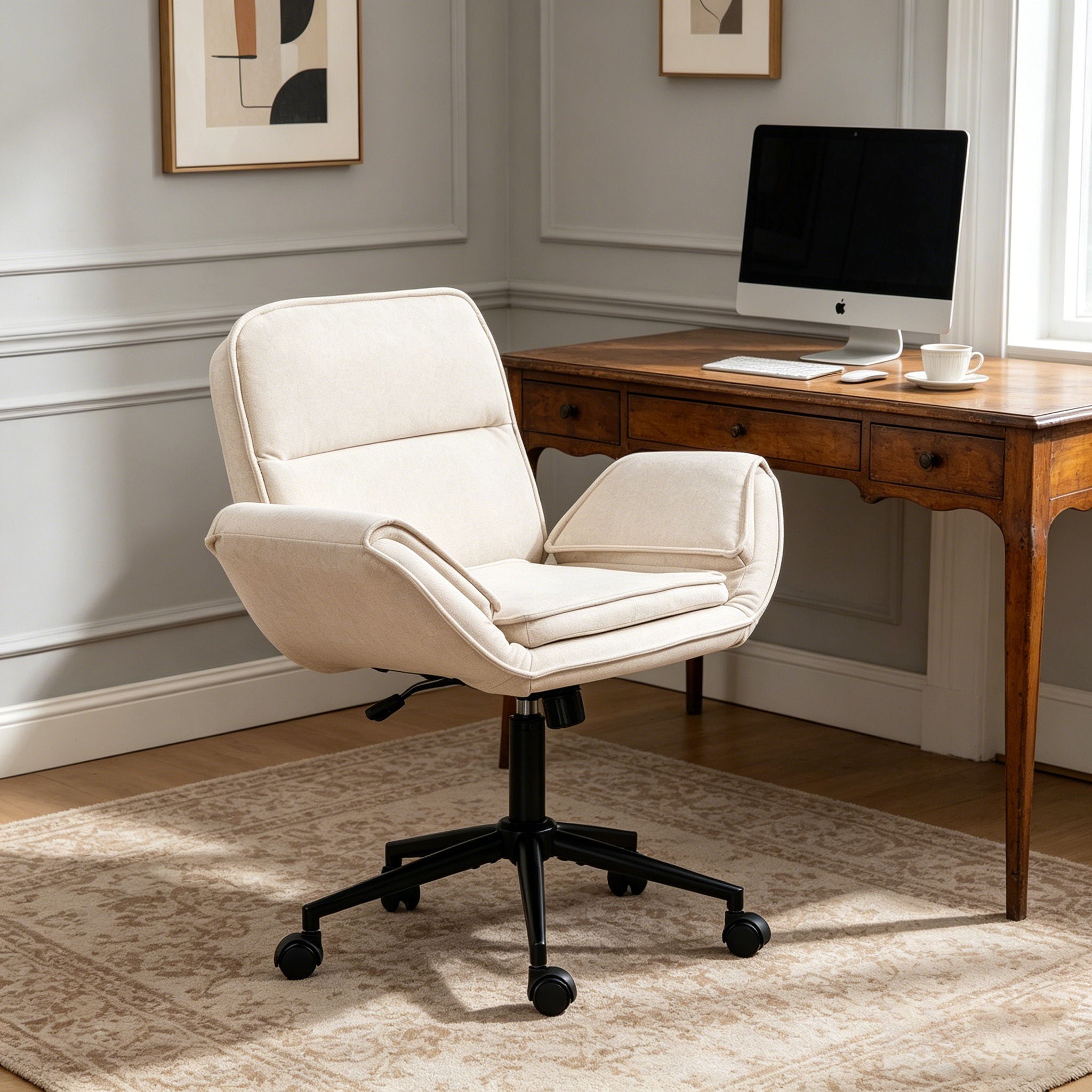 Criss Cross Swivel Desk Chair With Adjustable Armrests & Wheels For Home Office