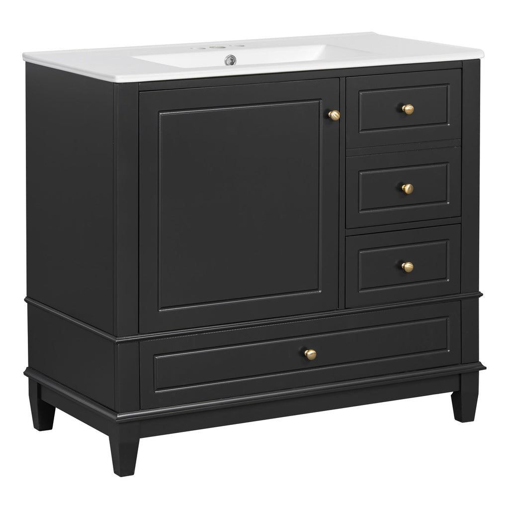 Modern Bathroom Vanity With Sink, 3 Drawers & Cabinet