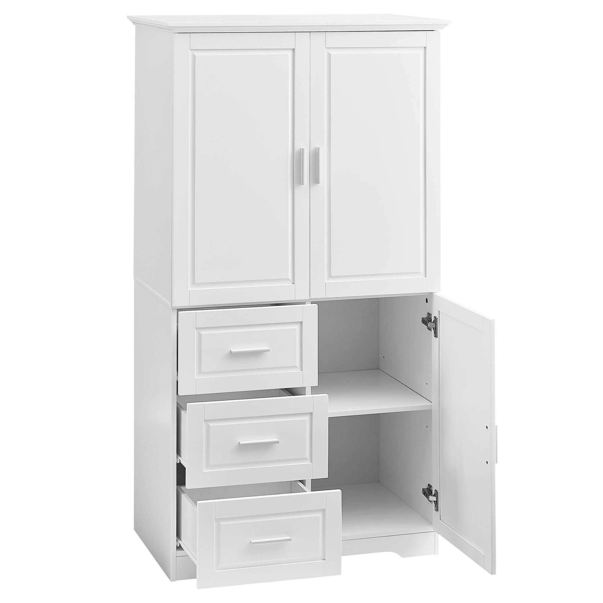 Tall And Wide Storage Cabinet With Doors, 3 Drawers