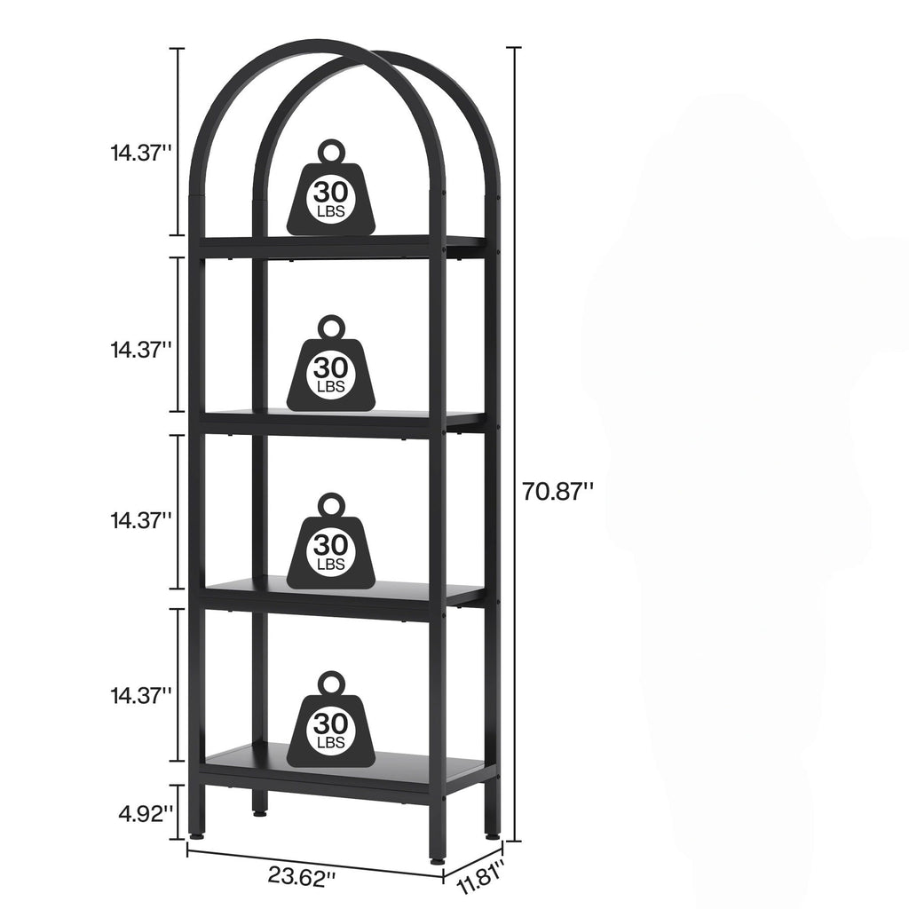 Industrial 4 Tier Open Bookshelf With Curved Top