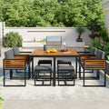 Acacia Wood Patio Dining Set, Cushioned Chairs & Ottomans Square Table